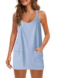 Summer Solid Sleeveless Dress Fine Shoulder Strap Vest Skirt Sports Skirt