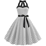 Women Polka Dot Print Summer Dress Sexy Retro White Halter Vintage Dress 2022 Robe Femme Pin Up Rockabilly Party