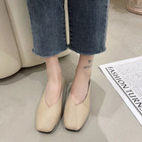Size Single Shoes Women 2025 Summer Autumn New Casual Korean Version Of The Square Head Flat Sole Soft Bottom Shallow Mouth Comfortable Bean Shoes