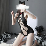 Back Lace Up One Piece Bodysuit Mesh Hollow Out Swimsuit Sexy Anime Lingerie Women Lolita Cartoon Cosplay Devil