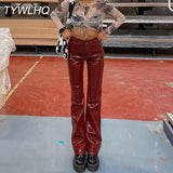 Faux Leather Pants Women's Pants High Waist Lady Loose Sexy Y2k Streetwear Fashion Elegant Straight Leg Pants Female