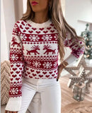 Zingj Wish Women's New Christmas Elk Sweater Long Sleeve Knit Round Collar
