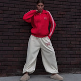 Red Printing Trousers Women Loose Gibe Foot Drawstring Design Street Cool Sports Slacks Autumn And