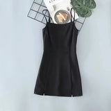 Summer New Fashion Sexy Girl Female Women Bodycon Mini Camis Dress Black Bifurcation Dresses