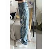 splashed ripped jeans for women 2022 summer y2k streetwear loose casual straight high waisted jeans for