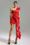 New Sexy Shoulder Bag Hip Dress High-End Temperament Hit The Color Lotus Leaf Dress Skirt Skirt Skirt Dress