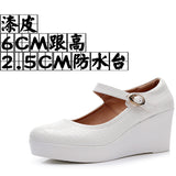 Leather Stone Slope Heel Single Shoe Round Head Light Mouth Work Shoes Thick-Soled Waterproof Table Model Show High Heels