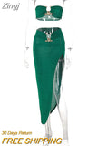 Velvet Sexy Strapless Crop Tube Top High Waist Slit Maxi Dress 2 Pcs Suits 2023 Summer Women Fashion Streetwear