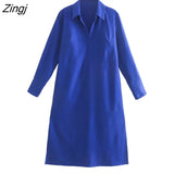 Women Simply Solid Color Casual Straight Midi Shirt Dress Female Chic Long Sleeve Side Split Kimono Vestidos