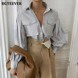 Chic Elegant Loose Single-breasted Shirts for Women 2020 Autumn New Fashion Full Sleeve Pockets Female Blouse