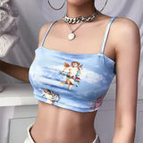 New Fashion Women camisole Sling Top Vest Sleeveless Cold Shoulder The Angel Of Cupid Print Short Camis Female Summer