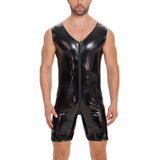 Zingj Men's Mirror Bright Leather Jumpsuit Sexy Zipper Open Gear No Odor Size