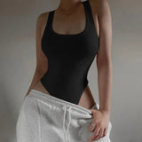 Zingj Style 2024 Summer Women's Solid Color Slim U-Neck Sleeveless Vest Jumpsuit-Outfit