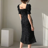 Vintage Square Collar Tassel Women Dress Elegant Short Sleeve Backless Female Mermaid Dress 2020 Party Vestidos