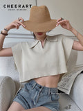 Knitted Summer Tops Women 2022 Designer Fashion Blouse Polo Crop Top Casual Oversized Knit Top