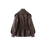 Summer New Fashion Temperament Fake Two Long Lantern Sleeve PU Leather Coat