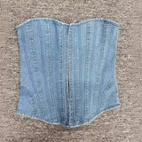 Zingj Spring / Summer 2023 Women's Wave Collar Fishbone Slim Strap Solid Color Denim Strapless