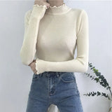 Ruched Women Sweater High Elastic Solid 2021 Fall Winter Fashion Sweater Women Slim Sexy Knitted Pullovers Pink