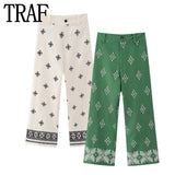 Embroidery Women Pants Summer High Waist Baggy Pants Woman Beige Vintage Wide Leg Pants Women 2023 Boho Women's