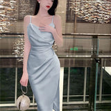 New Spaghetti Strap Elegant Party Dress For Women Female Fashion Sexy Split Midi Ladies Sleeveless Chic