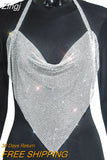 Women Sexy Rhinestone Tops Summer Cool Backless Bling Camisole Women Evening Party Club Underwear