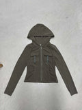 Wind Pocket Splicing Zipper Short Jacket Women's Autumn Hooded Casual New