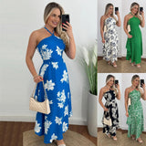 Zingj Spring / Summer New Southeast Asian Holiday Style Personality Digital Print Hanging Neck Wipe Chest Thin Belt