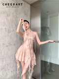 Ruched Ruffles Backless Bodycon Corset Dress For Women Party 2022 Summer Bandage Elegant Mini Designer Dress