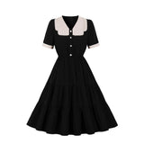 Women's Summer Red Black Swing Dress 2022 Solid Color Retro Sexy Office Tunic Midi Sundress 50s 60s Pinup Beach