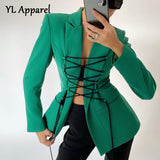 2022 Spring Elegant Slim Fit Bandage Women's Suit Tops Streetwear Coat Fashion Long Sleeve Jackets Office Lady Formal
