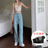 Zingj Waist Wide Leg Jeans Women Autumn Outfit 2024 New Versatile Show Thin Port Taste Straight Tube Hanging Feeling Drag Floor Pants Women-Outfit