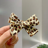 Pcs/set Cotton Linen Leopard Print Hair Bows With Clip For Girls Plaid Hair Clips Barrettes Hairpins Headwear Hair