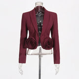 2025 New Pink Three-Dimensional Rose Two-Piece Set Of Waist Thin Suit + 100 Folds Medium And Long Skirt