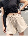 Cotton Women's Shorts Basic Elastic High Waisted Sports Short Pants Women A Line Solid Loose Wide Shorts Student