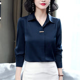 Women's Silk Shirts 2023 Spring Fashion Solid Loose Fashion Ladies Tops Button Long-sleeve Blouse Turn-down Collar Women
