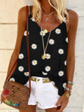 2021 Summer New Fashion Sexy Spaghetti Straps Women's T Shirt Casual Loose Solid Daisy Print Ladies Sling T Shirts