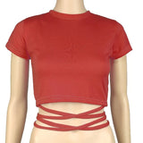 Summer Women Black Short T-Shirts Sexy Crop Tops Short Sleeve Bandage Tee Tops Female Shirts Fashion Woman