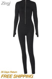 Autumn Winter Women Solid Long Sleeve Zipper Jumpsuit Skinny Sexy Streetwear Casual Rompers Sportswear