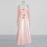 French Style Shoulder Folding Long-Sleeved Dress In Spring 2025 New Temperament Elegant High-End Evening