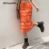 Summer Floral Print Midi Skirts Womens Casual High Waisted Skirt Ladies Sweat Cute Fashion Beach Streetwear