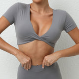 Zingj Short Sleeves Tight V-Neck Sports Short Sleeves T-Shirt Top High Strength Shock-Dry Running Fitness Suit-Outfit