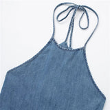 Backless Denim Dress Woman Blue Halter Long Dress Women Off Shoulder Midi Summer Dresses For Women 2023 Holiday