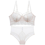 Ultra-thin Cup Bra Set Classic Bandage Lingerie Push Up Brassiere Sexy Underwear Set Lace Embroidery For Women