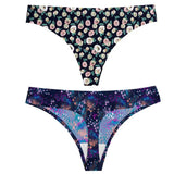 2pcs Sexy Flowers Lingerie Woman Knickers Low-waist Panties Thong Seamless Breathable Underwear Female G String