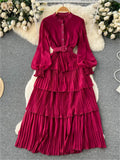 Spring French Style Chiffon Long Dress 2023 Long Sleeve Single Breasted Fashion Belt Women A-Line Elegant Party
