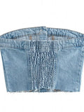 Denim Button Corset Tube Top-Outfit