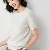 Zingj Female Round Collar Loose T-Shirt Inside Build Sweater Spring Autumn Base Outside Wear Short Sleeve Hair-Outfit