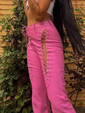 Cut-out Lace Up Pu Leather Pants-Outfit