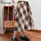 Plaid Women Pleated Skirts 2020 Japanese Style Autumn Long Girls Skirt Female Korean Winter Warm Thick Mujer Midi