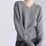 Zingj Autumn Winter New Style Lazy Wind Restoring Ancient Ways Temperament V Collar Design Sense Sweater Simple And Versatile Pure Color Sweater Female-Outfit